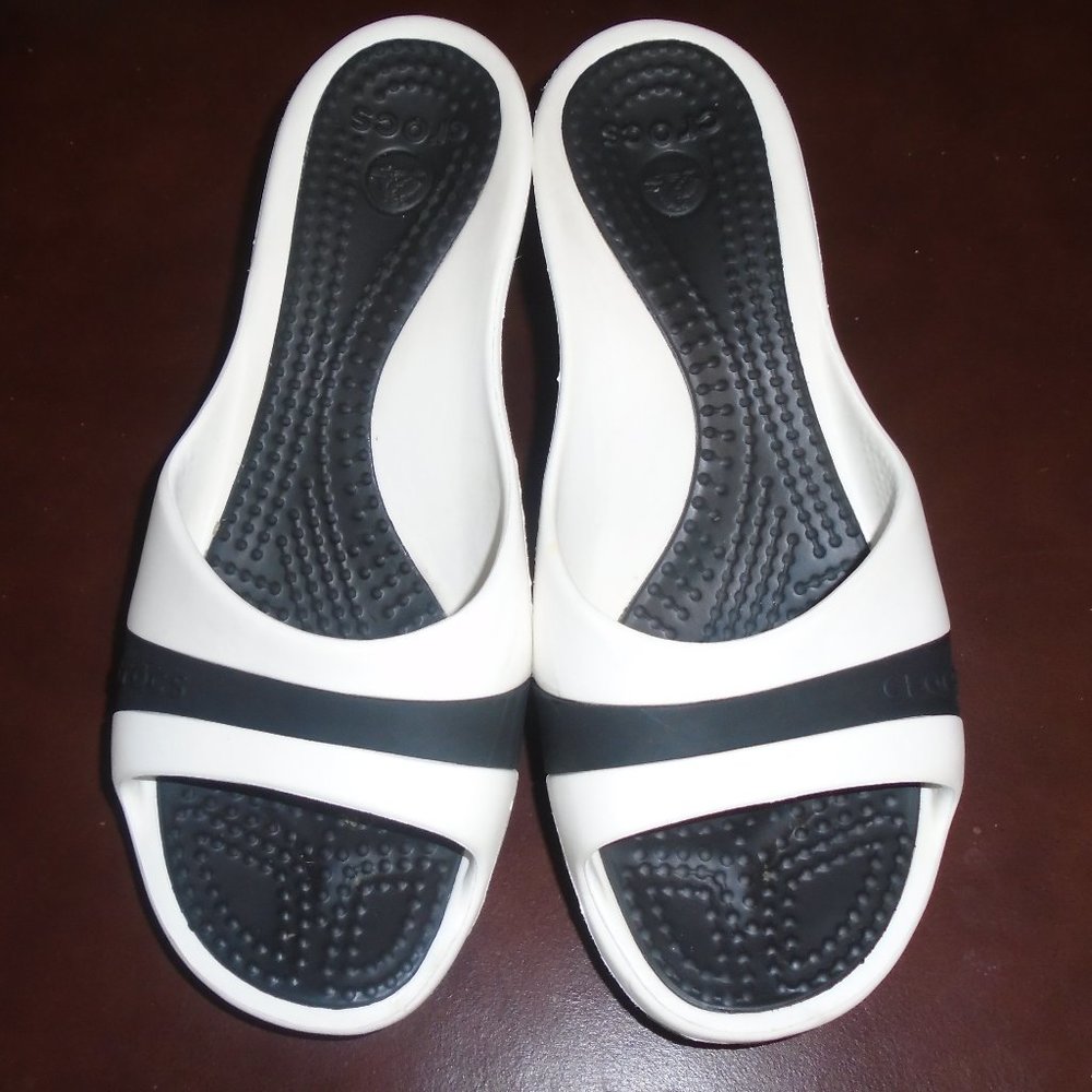 Crocs Sassari Black And White Wedge Slip On